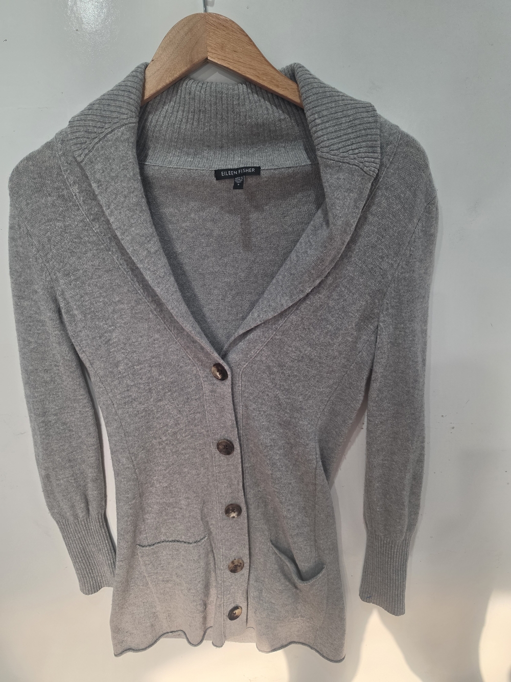 Eileen Fisher Wool Cashmere Blend Cardigan Sweater Shawl Collar Button Front Siz
